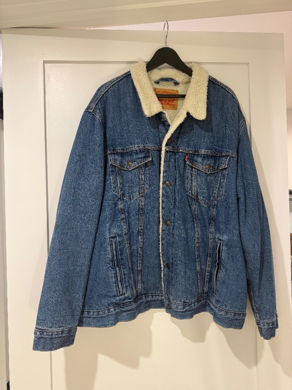 Levis Mens XXL Sherpa Lined Trucker Jacket Blue Denim Type III Fleece 2XL